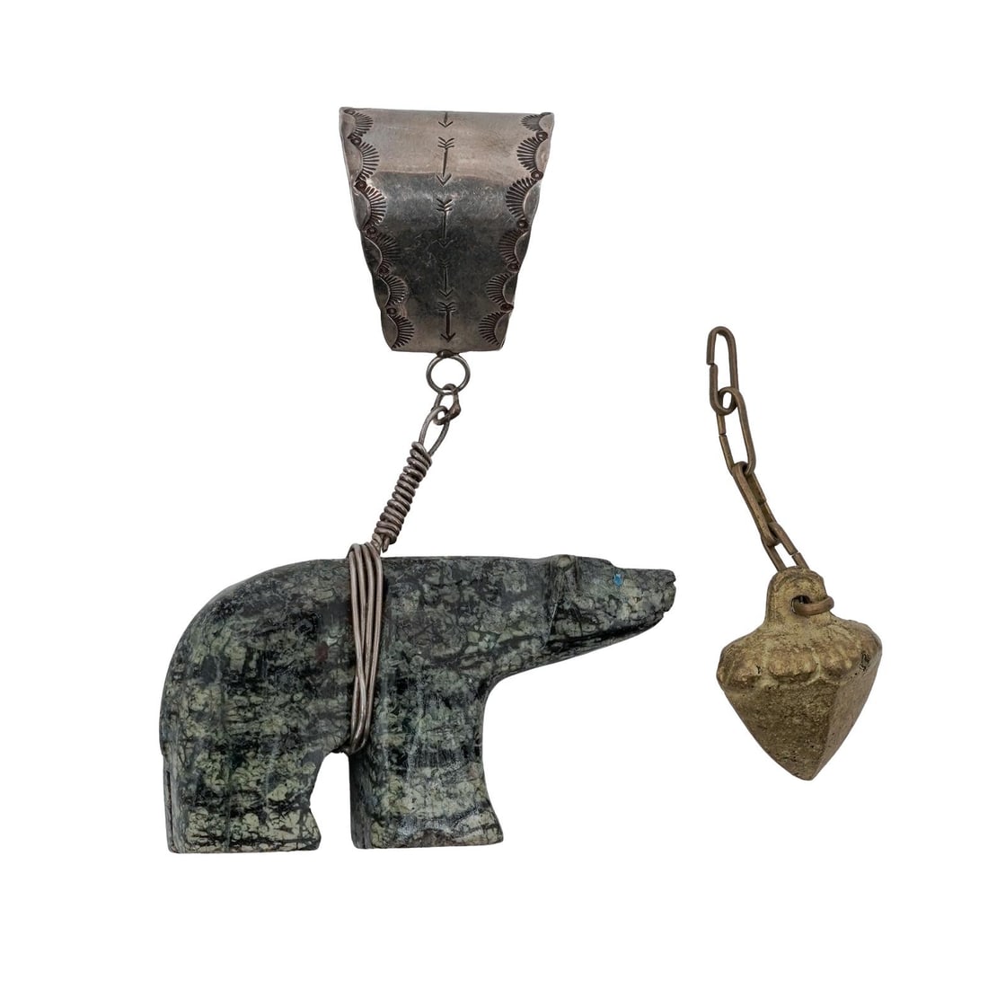 (2 Pc) Native American Sterling Silver Stone Pendant & Brass Pendulum Pendant (1 of 6)