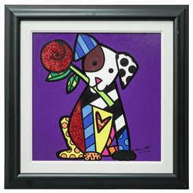 Romero Brito Mixed Media on Canvas "Puppy Love" Painting