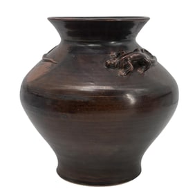 Antique Chinese Brown Glazed Ceramic Chilong Dragon Vase