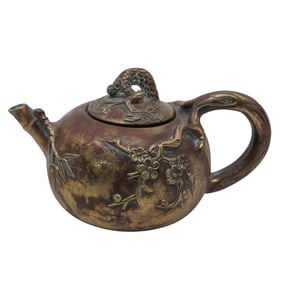 Antique Chinese Bronze Floral Teapot