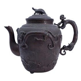 Antique Chinese Dragon and Turtle Bronze Teapot