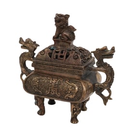 Antique Chinese Bronze Manji Incense Burner