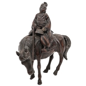 Japanese Bronze Samurai on Horseback
