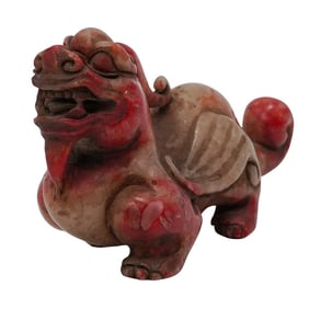 Antique Chinese Carved Red Soapstone Dragon Figurine