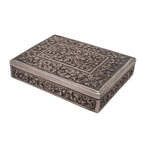 Antique Chinese Floral Embossed Silver Vanity Box