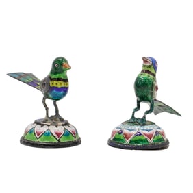 Pair of Indian Meenakari Silver & Enamel Bird Figurines