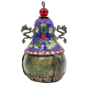 Chinese Cloisonne and Stone Carved Bronze Perfume Bottle