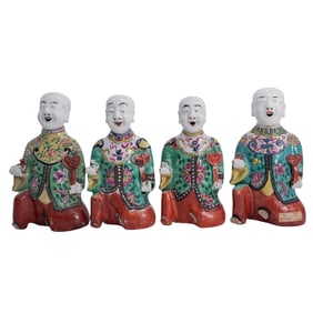 (4pc) Chinese Qing Dynasty Famille Rose “Laughing Boys