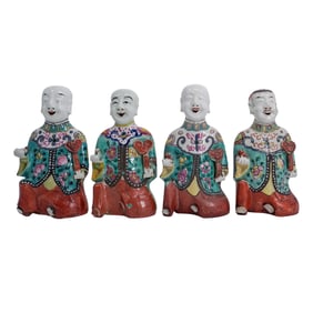 (4pc) Chinese Qing Dynasty Famille Rose “Laughing Boys