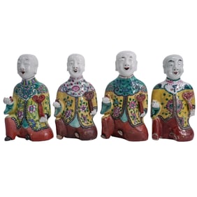(4pc) Chinese Qing Dynasty Famille Rose “Laughing Boys