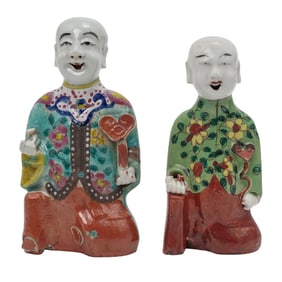 (2pc) Chinese Qing Dynasty Famille Rose “Laughing Boys