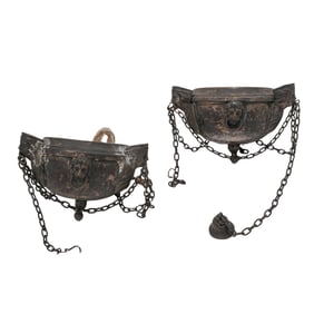 (2pc) Antique Hanging Silver-Plated Russian Orthodox Thuribles