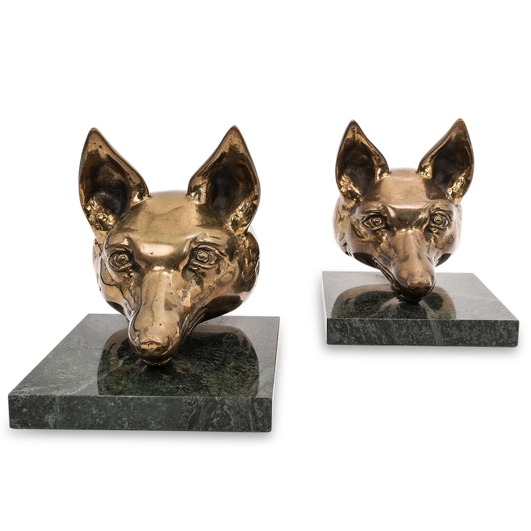 Vintage Pair of Heavy Brass Fox Head Bookends (1 of 9)