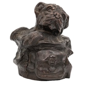 Vintage Cast Bronze Puppy in Satchel Figure