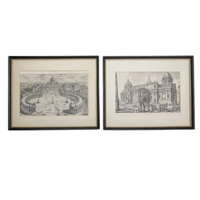 (2pc) Antique Architectural Etchings