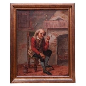 19th Cent. Dutch Interior Scene Oil Painting