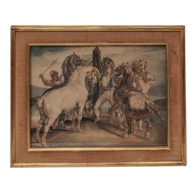 Théodore Géricault (French, 1791-1824) Le Marché Aux Ahevaux: Cinq Chevaux Au Piquet