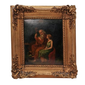 After Johann Peter Krafft "Ossian And Malvina" Enameled Metal Sheet Painting