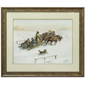 Signed M. Andreev Russian Gouache on Board Painting