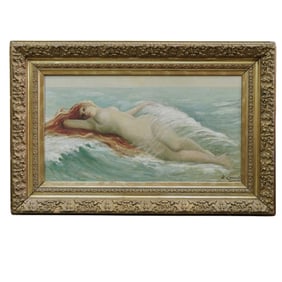 Antique H. Gacombo Sea Nymph Oil Painting