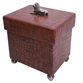 Maitland Smith Faux Alligator Leather Wood & Lion Finial Box