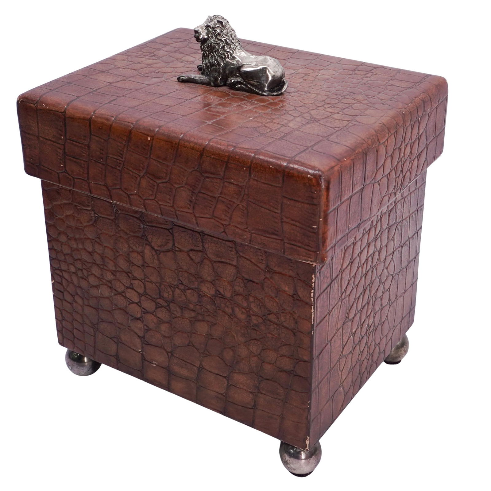 Maitland Smith Faux Alligator Leather Wood & Lion Finial Box (1 of 7)