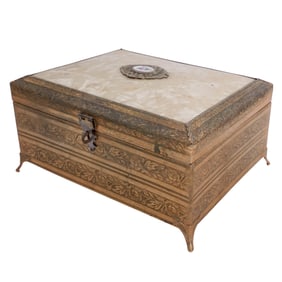 Antique Gilded Brass Floral Musical Jewelry Box