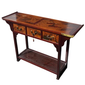 1960s Asian Hand Painted Lacquered Console