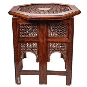 Antique Anglo Indian Rosewood Carved Brass Inlaid Table