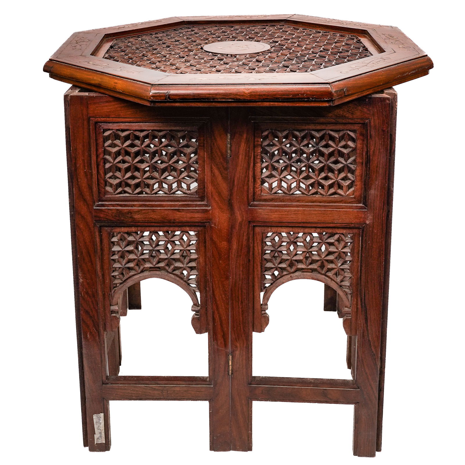 Antique Anglo Indian Rosewood Carved Brass Inlaid Table (1 of 7)