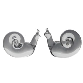 (2pc) Steuben Clear Crystal Snail Paperweights