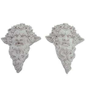 (2pc) Vintage Bacchus Cast Stone Fountain Wall Sculptures