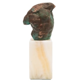 Modernist Patinated Bronze Male Torso Sculpture