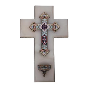 Antique French Enamel and Onyx Holy Water Font