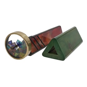 (2pc) Antique Stained Glass and Wood Kaleidoscopes