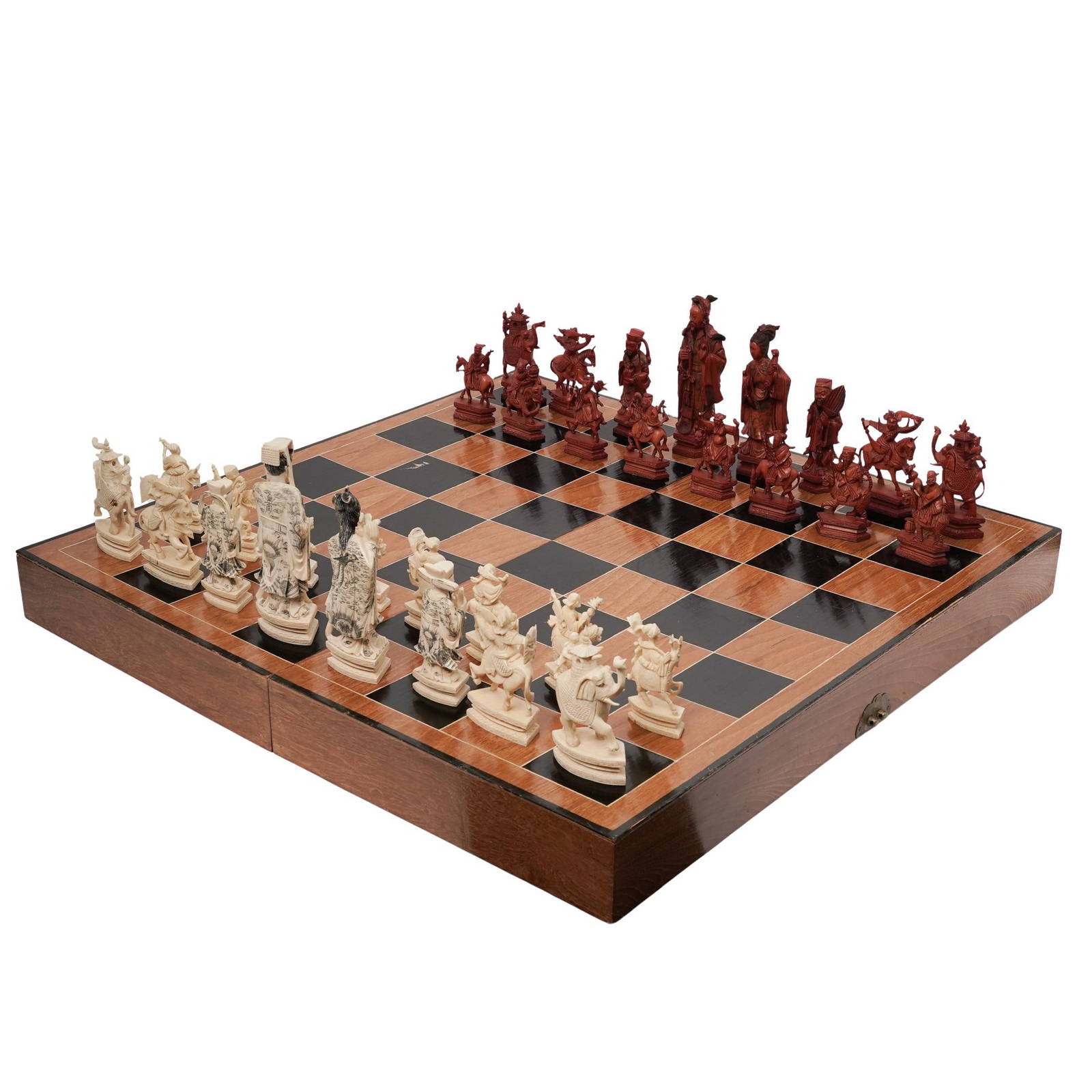 Chinese Export Carved Bone Figural Chess Set