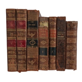 (8 Pc) Antique French Leather Hardcover Theology & Religious Books