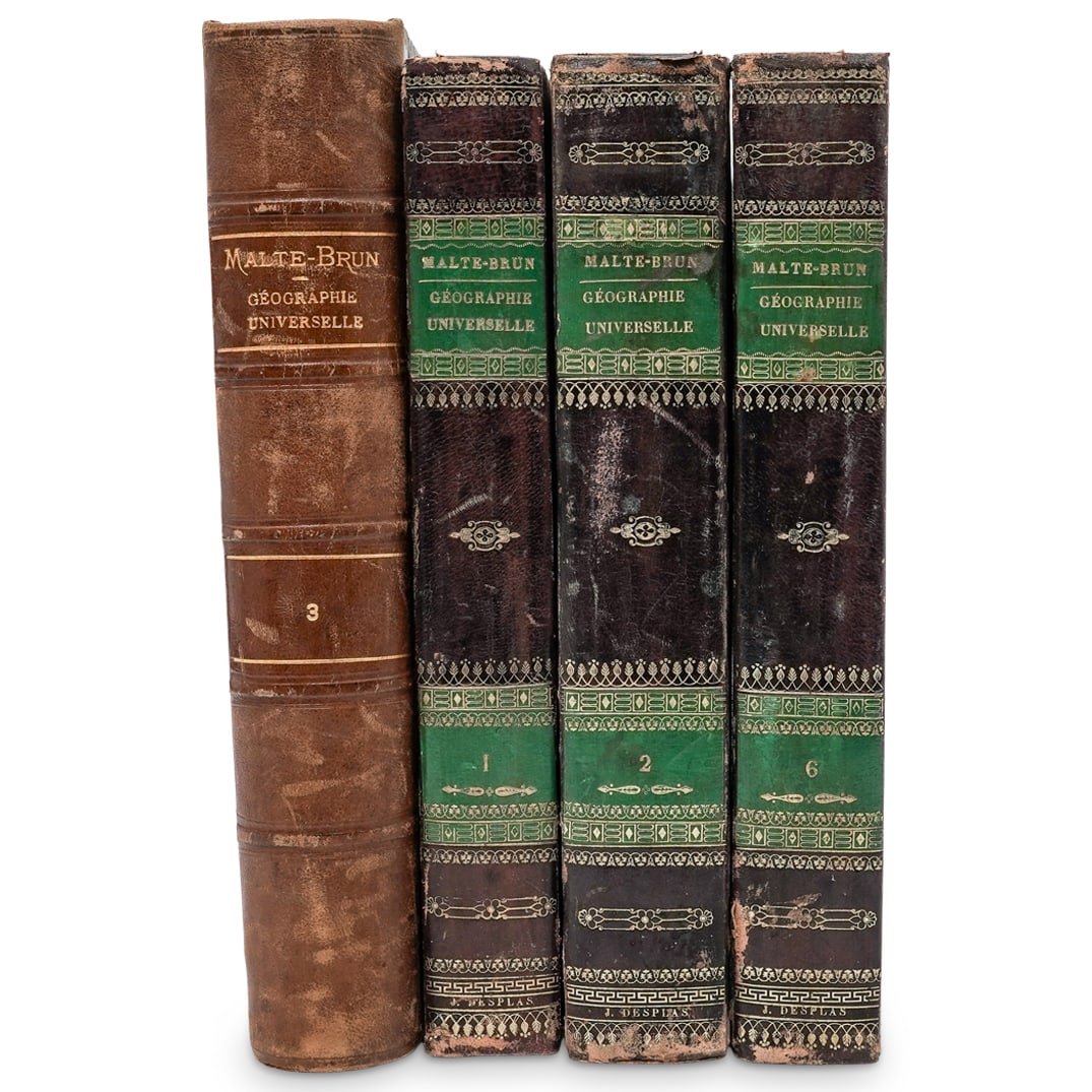 (4 Pc) Conrad Malte Brun Geographie Universelle Books: (4 Pc) Conrad Malte Brun Geographie Universelle Books1841,1875, FranceGroup of (4) Geographie Universelle (Universal Geography) by Conrad Malte Burn (French/Danish, 1775-1826) hand tooled leather boun