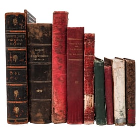 (9 Pc) Antique Hardcover Books & Albums, Including Inscribed Longfellow Poem Volume