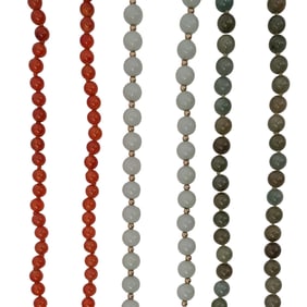 (3 Pc) 14k Gold Jadeite and Agate Beaded Necklaces