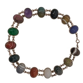 Vintage Gold Filled Carved Semi-Precious Stone Scarab Necklace