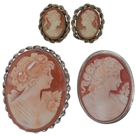 (4 Pc) Vintage Sterling Silver Cameos