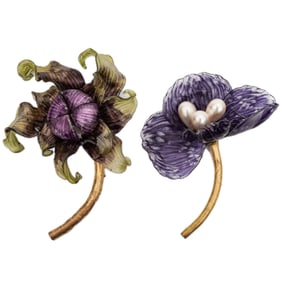 (2 Pc) Fabrice Paris Handmade Acrylic Floral Brooches