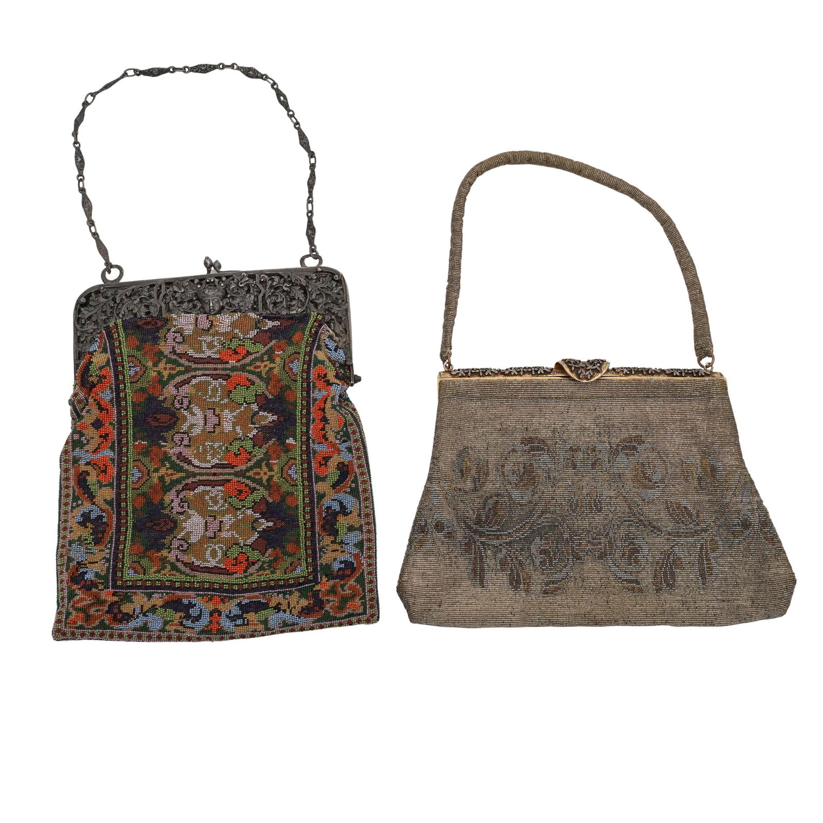 (2 Pc) Antique Victorian Langlois & Jargeais Micro Beaded Purse (1 of 8)