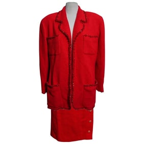 (2 pcs) Red Chanel Suit and Skirt Set