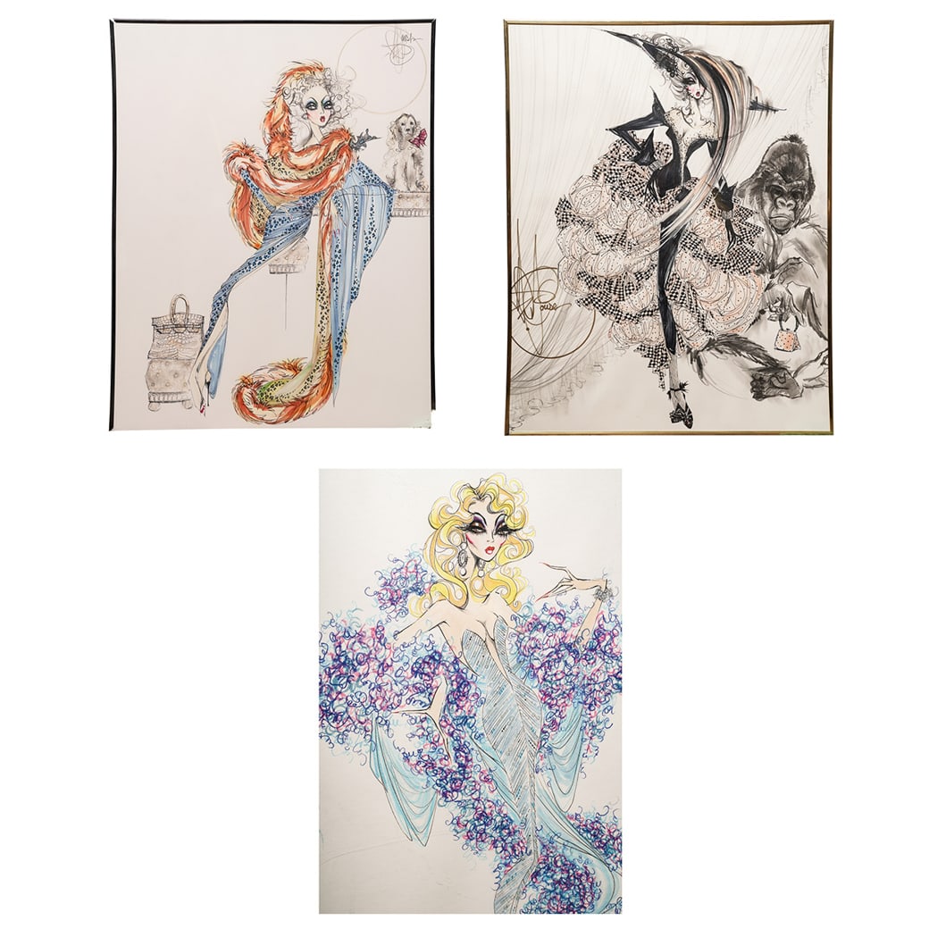 (3pc) Robert St. Roper (1913-1977) Mixed Media Fashion Illustrations (1 of 16)