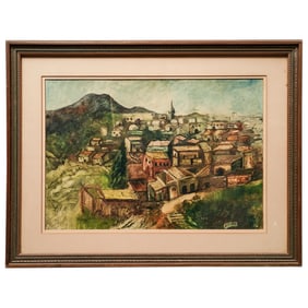 Signed Townscape Watercolor Painting