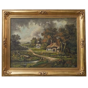 Antique M.D. Chin Countryside Landscape Oil Painting