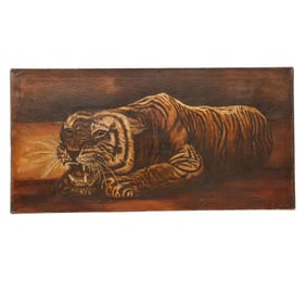 Antique Signed Tiger Oil Painting