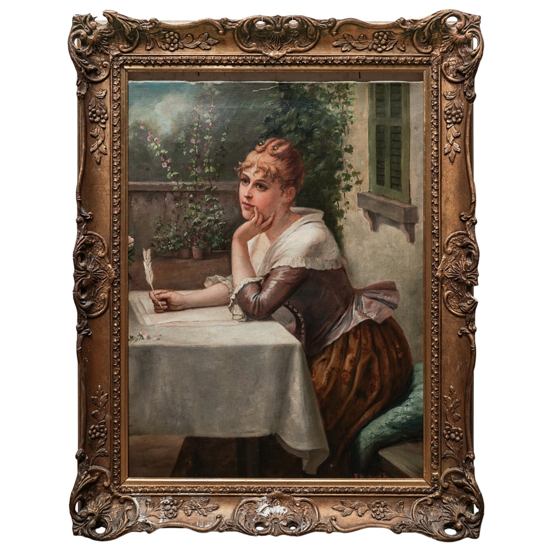 Antique After William Gozzard Oil On Canvas Painting: Antique After William Gozzard Oil On Canvas Painting 19th Cent. England This painting, is an antique version of "Woman Writing a Letter" by William Gozzard. This portrait captures a moment of pensive 